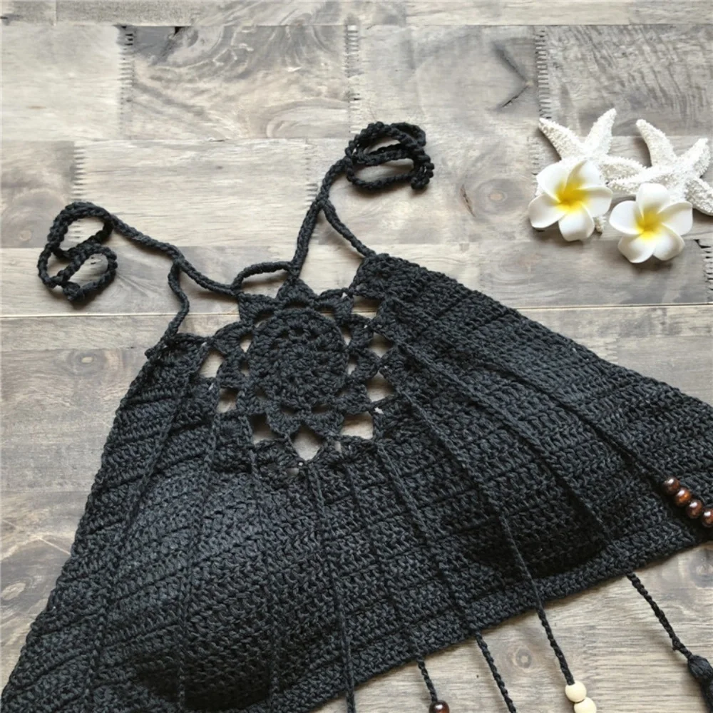 Bohemian Crochet Tassel Beaded Floral Crop Top - Picture 14 of 16